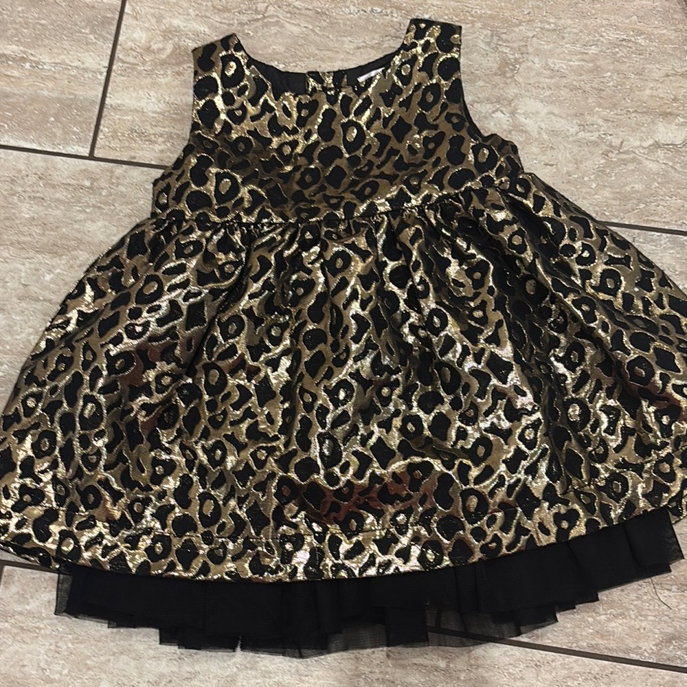 Petit Lem Black and Gold Leopard Dress, size 18 months